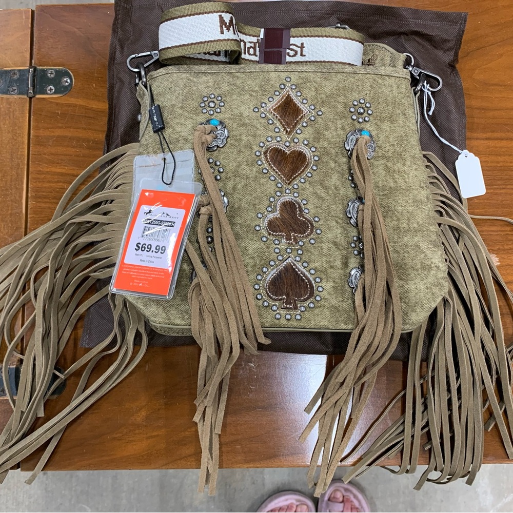 Montana West Brown Crossbody Bag with Fringe and Diamond Accents
